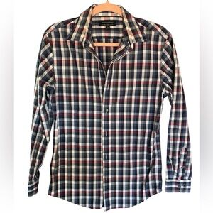 BANANA‎ REPUBLIC MENS TAILORED SLIM FIT SHIRT NAVY PLAID S 14-14.5" 32-33"